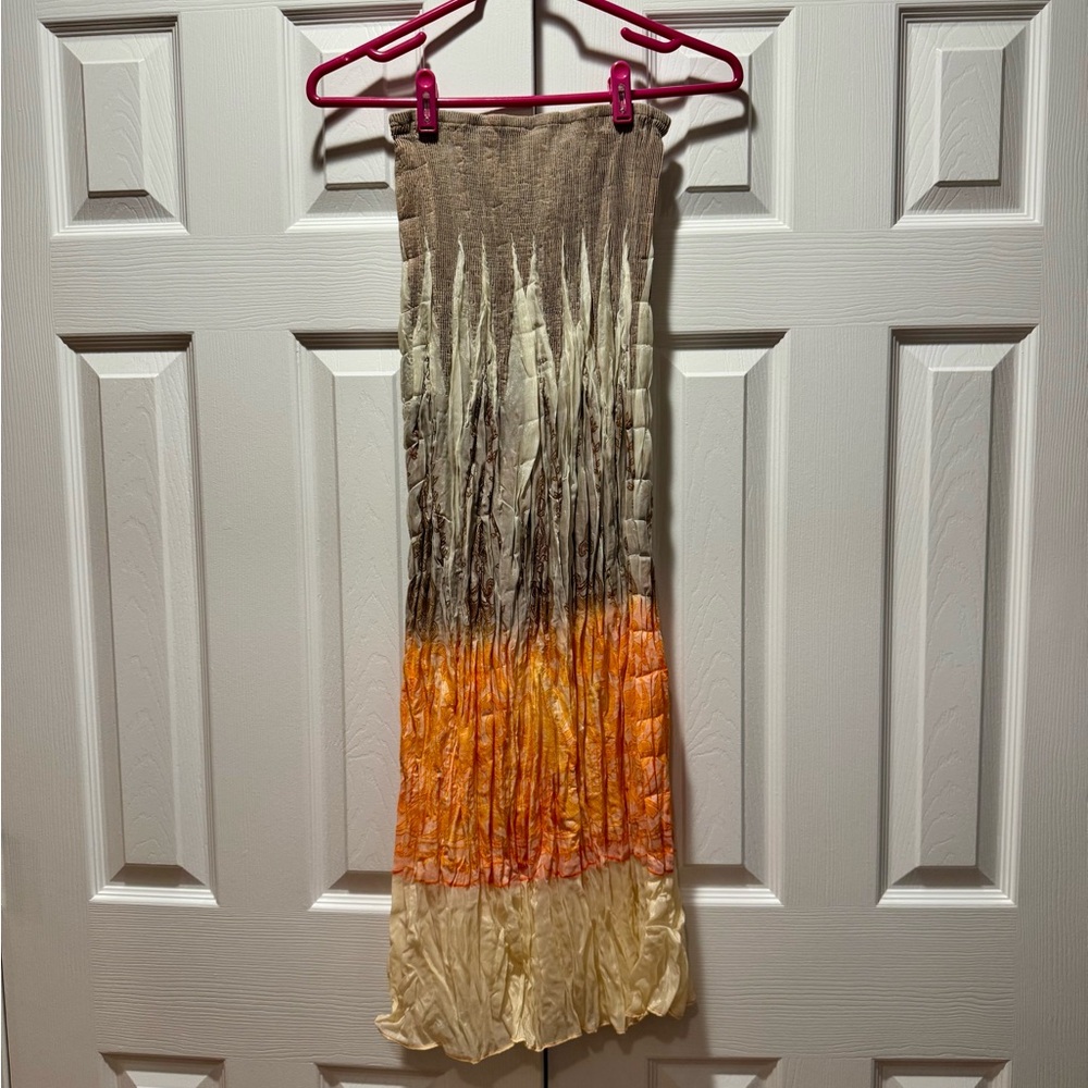 Lapis Gold and Orange Pleated Maxi Skirt
